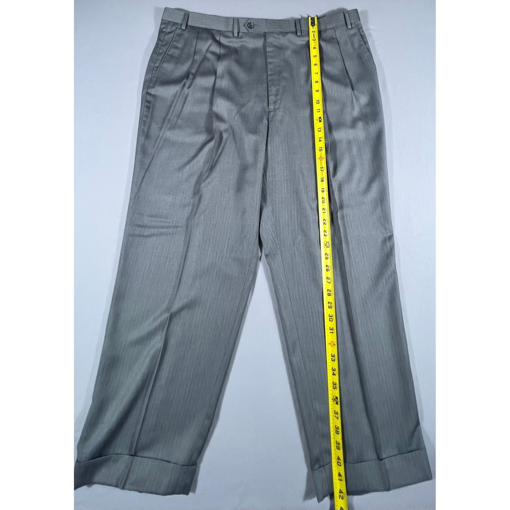 Lauren Ralph Lauren Men's 44x32 Gray Herringbone Pleated Cuffed Dress Pants - Picture 7 of 9